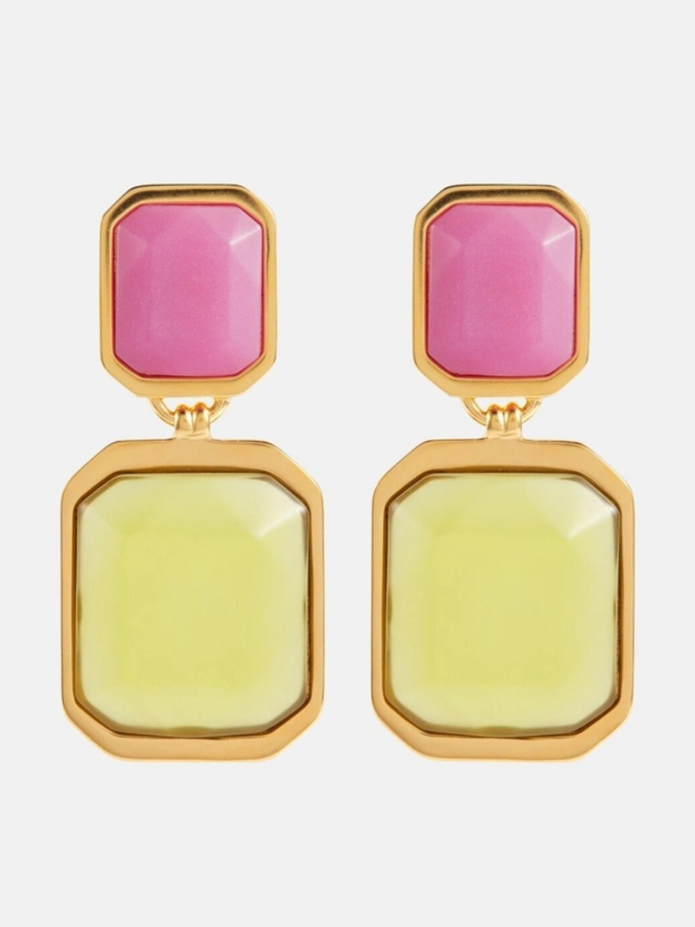 Saint Laurent Octagon Embellished Dangle Green Pink Clip On Statement Earrings